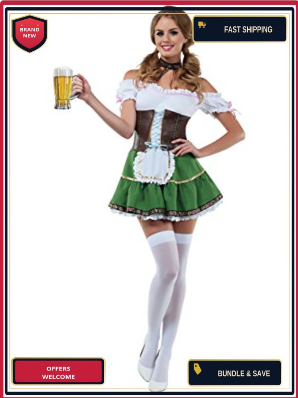 Womens Beer Girl Costume Dress Corset Apron Skirt Choker
